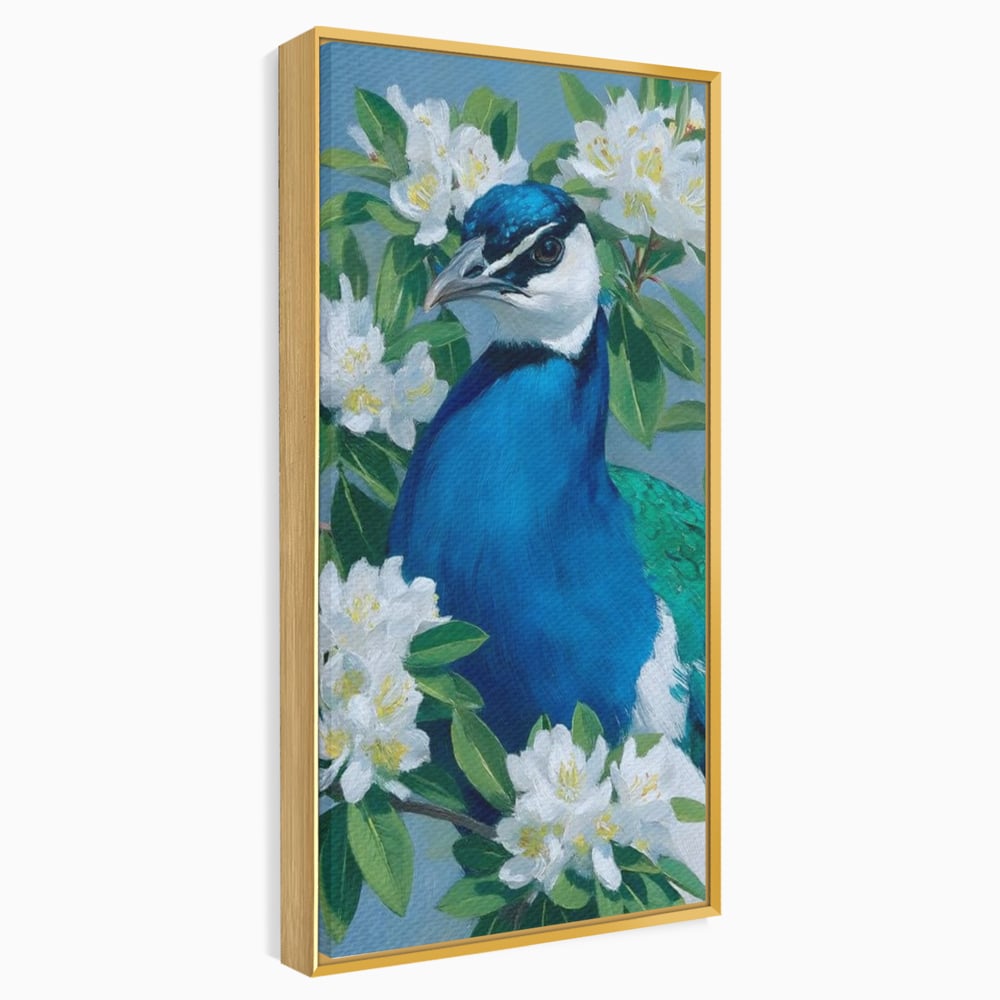 Tablou Canvas Premium, LuxCanva® M1117, Aurora Albastra, Estetic, Arta, Portret, Flori, Paun, Gratios, Privire, Pictura, Exotic, Elegant, Natura, Contrast, Birou, Living, Camera Copil