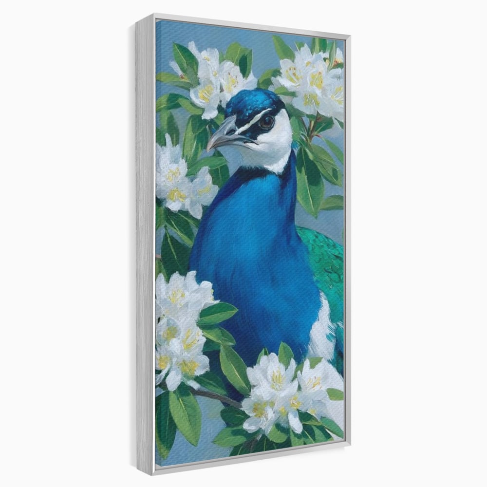 Tablou Canvas Premium, LuxCanva® M1117, Aurora Albastra, Estetic, Arta, Portret, Flori, Paun, Gratios, Privire, Pictura, Exotic, Elegant, Natura, Contrast, Birou, Living, Camera Copil