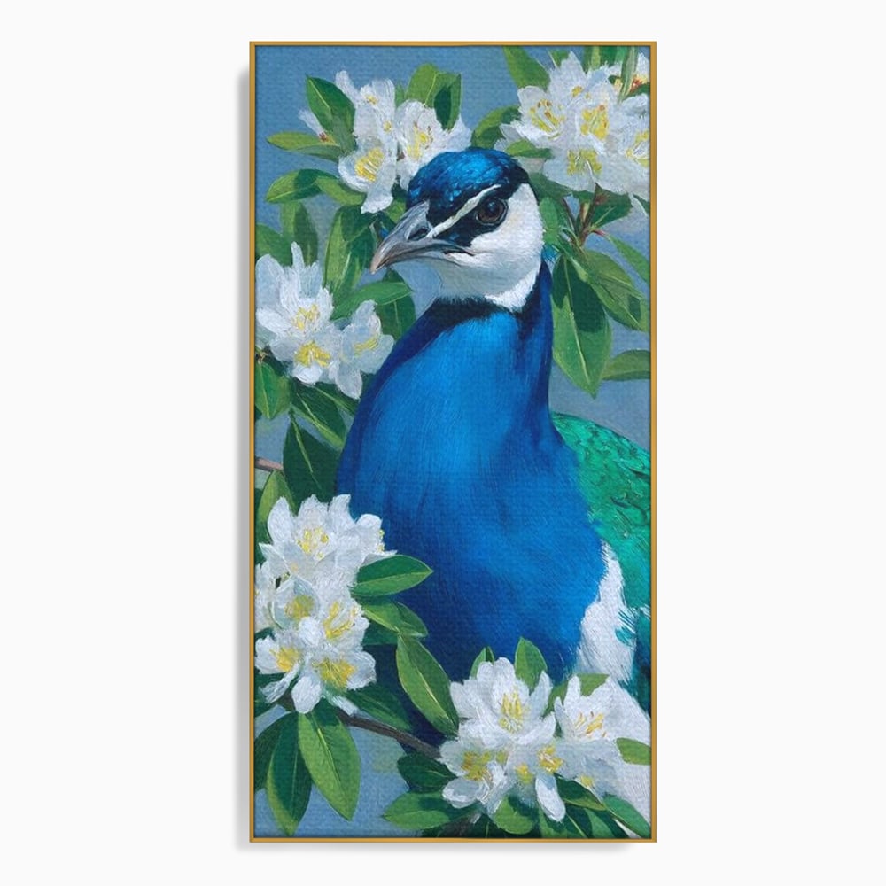 Tablou Canvas Premium, LuxCanva® M1117, Aurora Albastra, Estetic, Arta, Portret, Flori, Paun, Gratios, Privire, Pictura, Exotic, Elegant, Natura, Contrast, Birou, Living, Camera Copil