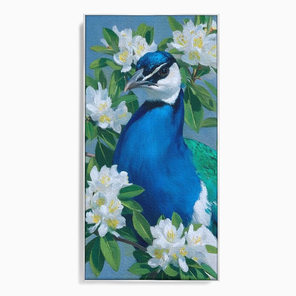 Tablou Canvas Premium, LuxCanva® M1117, Aurora Albastra, Estetic, Arta, Portret, Flori, Paun, Gratios, Privire, Pictura, Exotic, Elegant, Natura, Contrast, Birou, Living, Camera Copil