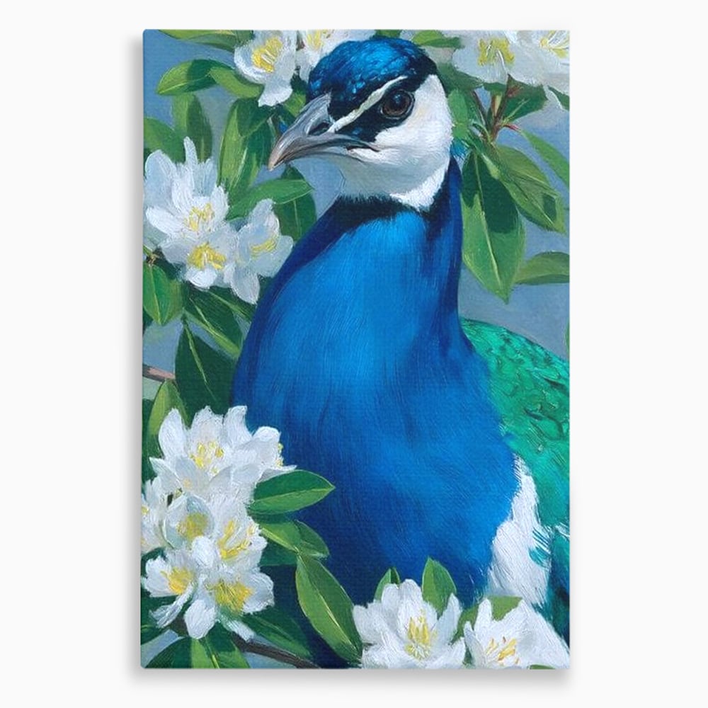 Tablou Canvas Premium, LuxCanva® M1117, Aurora Albastra, Estetic, Arta, Portret, Flori, Paun, Gratios, Privire, Pictura, Exotic, Elegant, Natura, Contrast, Birou, Living, Camera Copil