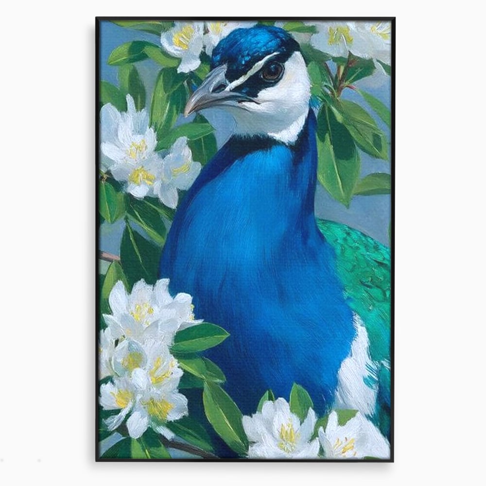 Tablou Canvas Premium, LuxCanva® M1117, Aurora Albastra, Estetic, Arta, Portret, Flori, Paun, Gratios, Privire, Pictura, Exotic, Elegant, Natura, Contrast, Birou, Living, Camera Copil