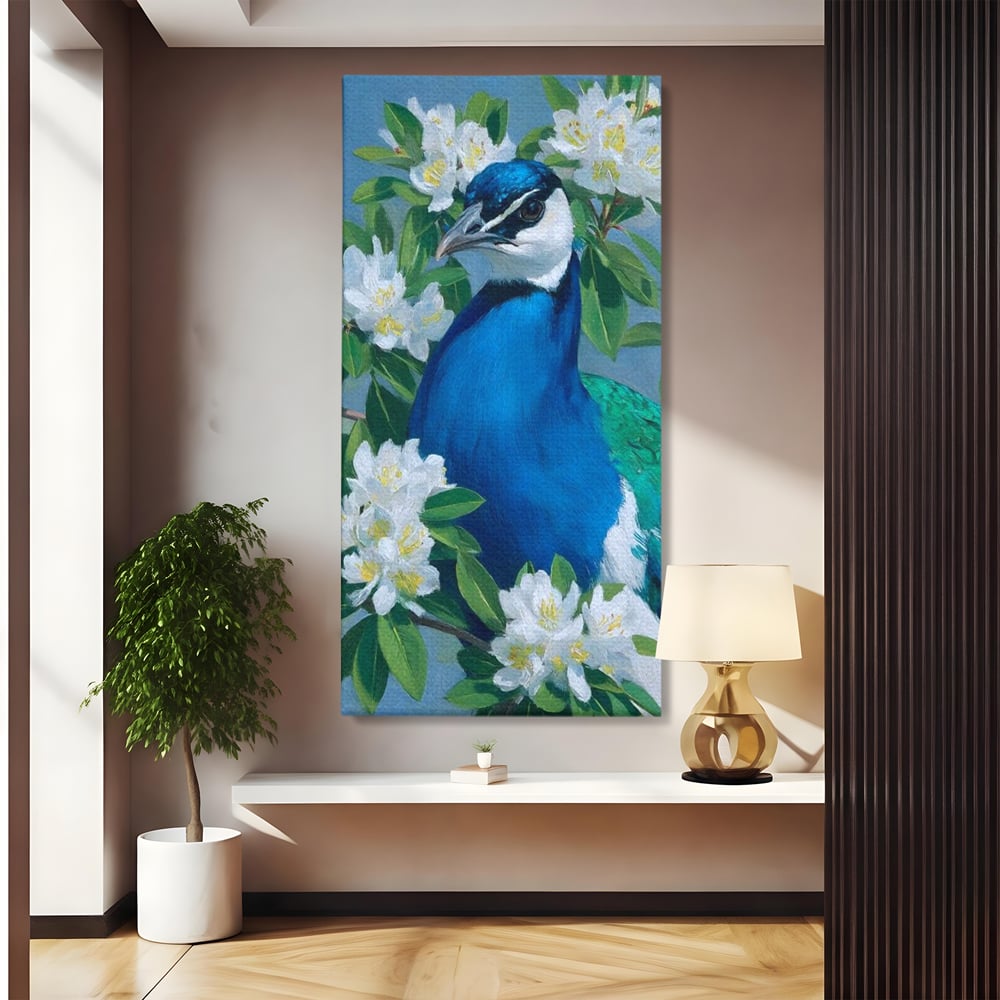 Tablou Canvas Premium, LuxCanva® M1117, Aurora Albastra, Estetic, Arta, Portret, Flori, Paun, Gratios, Privire, Pictura, Exotic, Elegant, Natura, Contrast, Birou, Living, Camera Copil