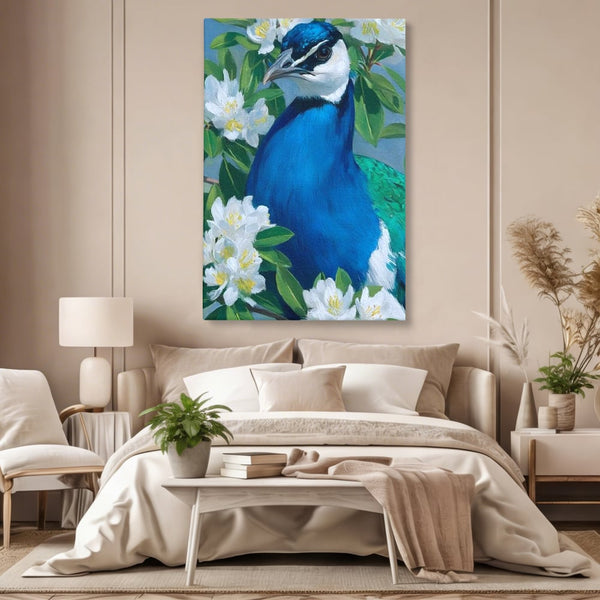 Tablou Canvas Premium, LuxCanva® M1117, Aurora Albastra, Estetic, Arta, Portret, Flori, Paun, Gratios, Privire, Pictura, Exotic, Elegant, Natura, Contrast, Birou, Living, Camera Copil