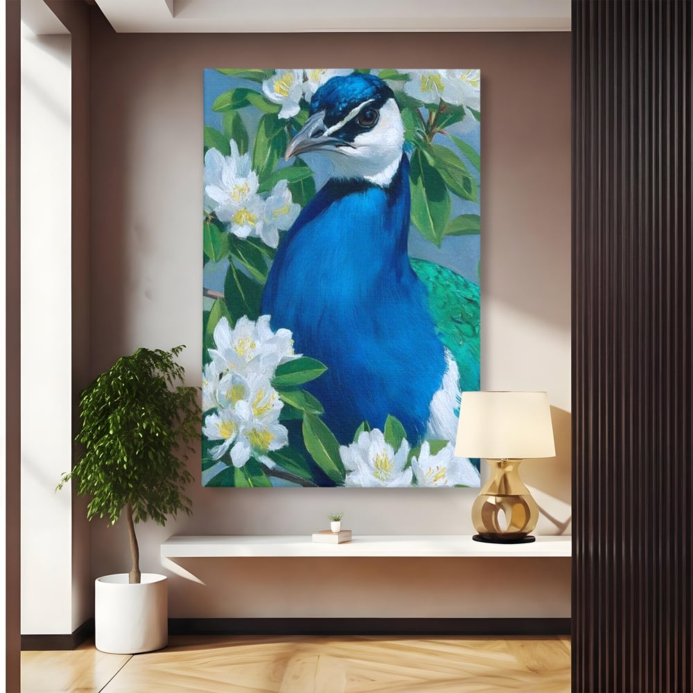 Tablou Canvas Premium, LuxCanva® M1117, Aurora Albastra, Estetic, Arta, Portret, Flori, Paun, Gratios, Privire, Pictura, Exotic, Elegant, Natura, Contrast, Birou, Living, Camera Copil