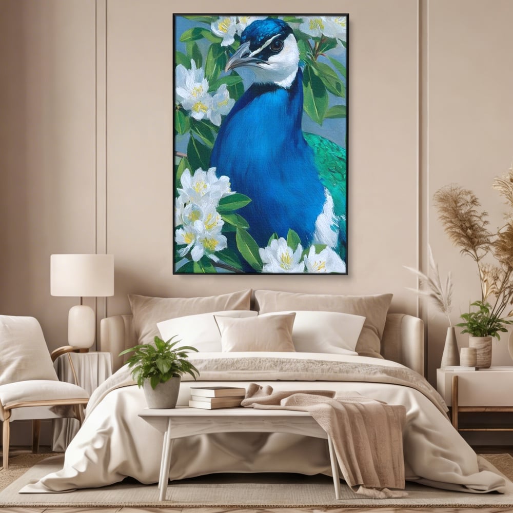 Tablou Canvas Premium, LuxCanva® M1117, Aurora Albastra, Estetic, Arta, Portret, Flori, Paun, Gratios, Privire, Pictura, Exotic, Elegant, Natura, Contrast, Birou, Living, Camera Copil