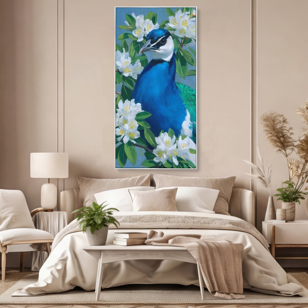 Tablou Canvas Premium, LuxCanva® M1117, Aurora Albastra, Estetic, Arta, Portret, Flori, Paun, Gratios, Privire, Pictura, Exotic, Elegant, Natura, Contrast, Birou, Living, Camera Copil