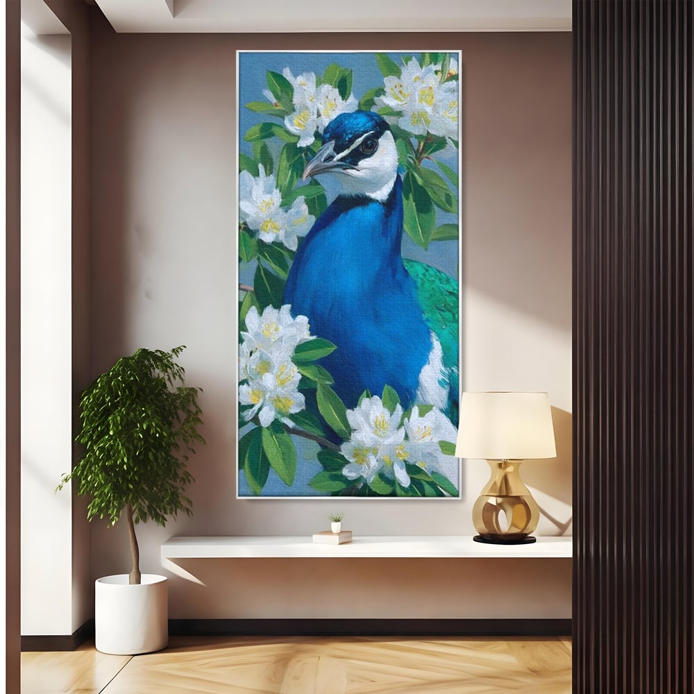 Tablou Canvas Premium, LuxCanva® M1117, Aurora Albastra, Estetic, Arta, Portret, Flori, Paun, Gratios, Privire, Pictura, Exotic, Elegant, Natura, Contrast, Birou, Living, Camera Copil