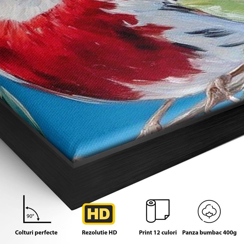 Tablou Canvas Premium, LuxCanva® M1118, Solistul de Rubin, Cardinal, Rosu, Ramura, Muguri, Frunze, Pasare, Natura, Contrast, Pictura, Cer, Birou, Living, Camera Copil