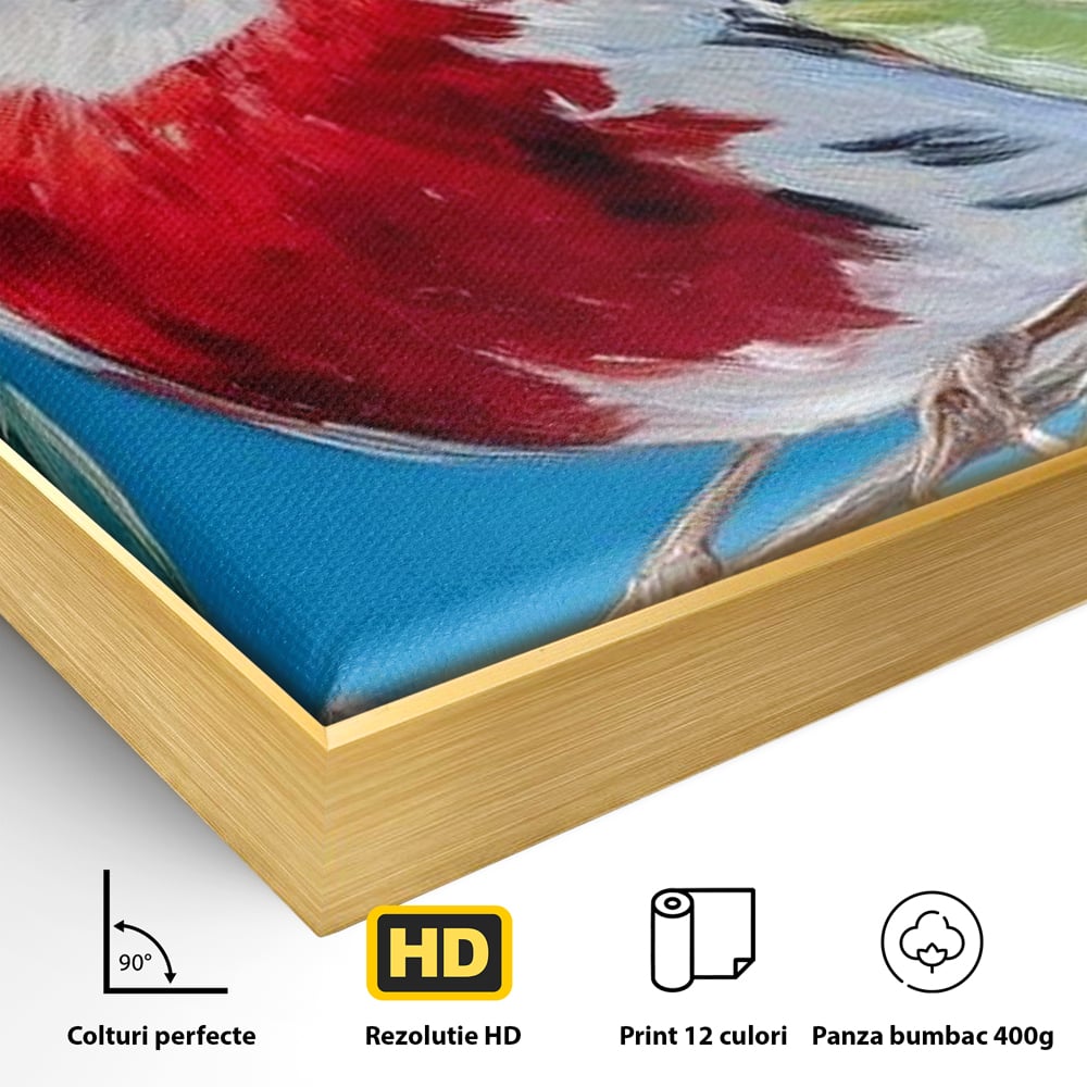 Tablou Canvas Premium, LuxCanva® M1118, Solistul de Rubin, Cardinal, Rosu, Ramura, Muguri, Frunze, Pasare, Natura, Contrast, Pictura, Cer, Birou, Living, Camera Copil
