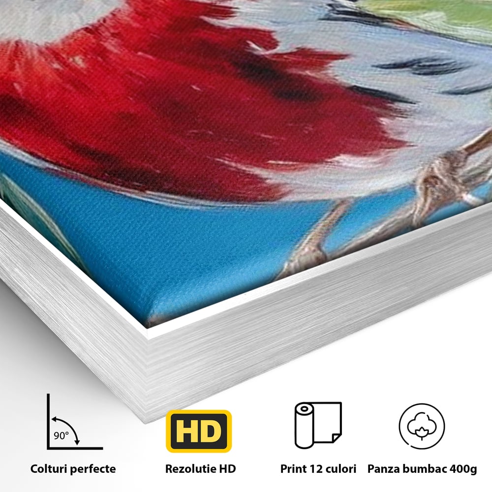 Tablou Canvas Premium, LuxCanva® M1118, Solistul de Rubin, Cardinal, Rosu, Ramura, Muguri, Frunze, Pasare, Natura, Contrast, Pictura, Cer, Birou, Living, Camera Copil