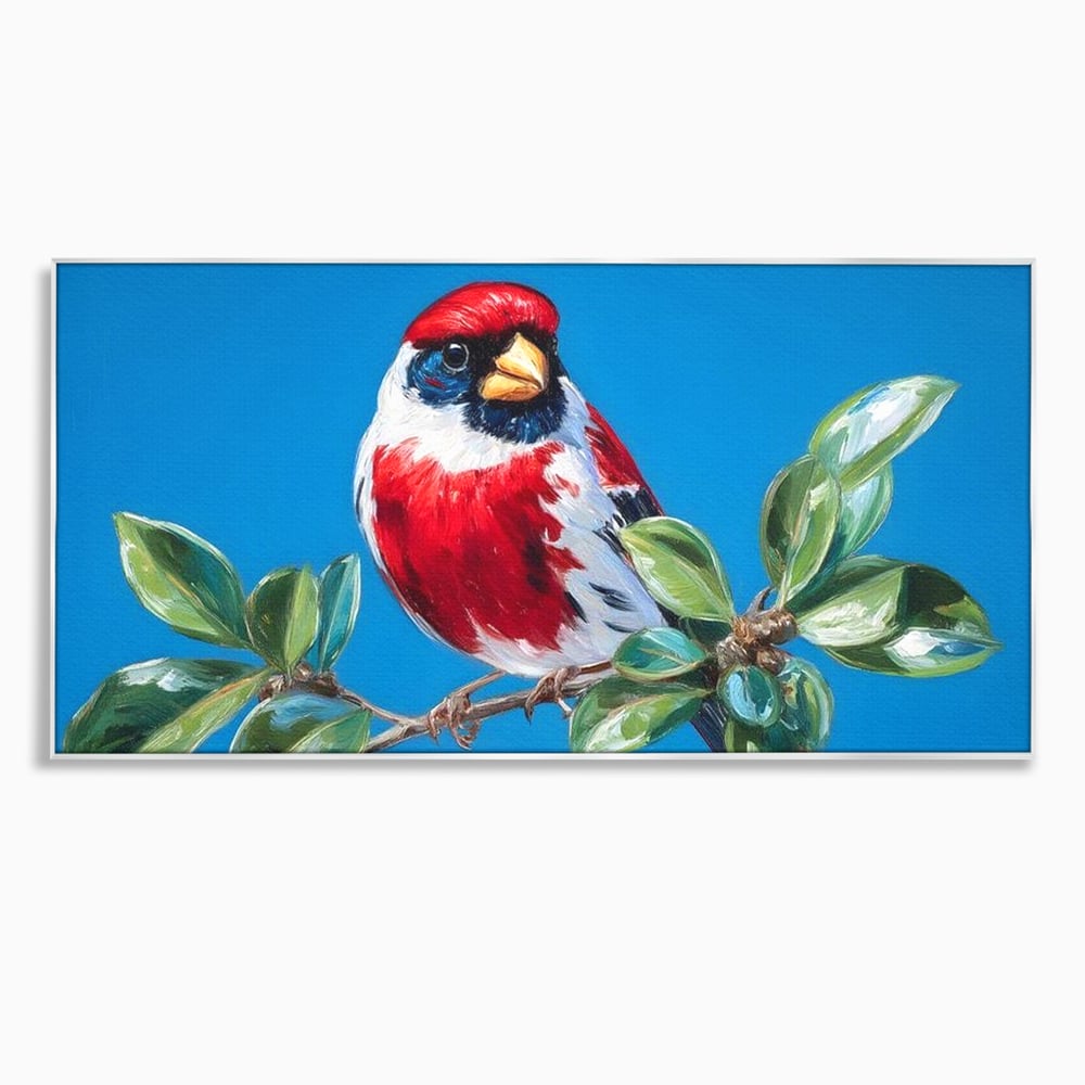Tablou Canvas Premium, LuxCanva® M1118, Solistul de Rubin, Cardinal, Rosu, Ramura, Muguri, Frunze, Pasare, Natura, Contrast, Pictura, Cer, Birou, Living, Camera Copil