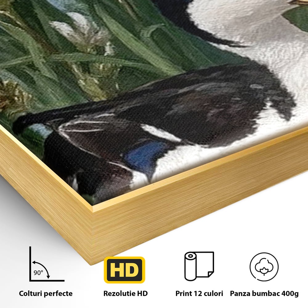 Leinwand Premium Canvas Wall Art, LuxCanva® M1119, Iris Kranz, Ente, Iris, Vogel, Blumen, See, Wasser, Violett, Frühling, Natur, Malerei, Aquarell, Blätter, Büro, Wohnen, Kinderzimmer
