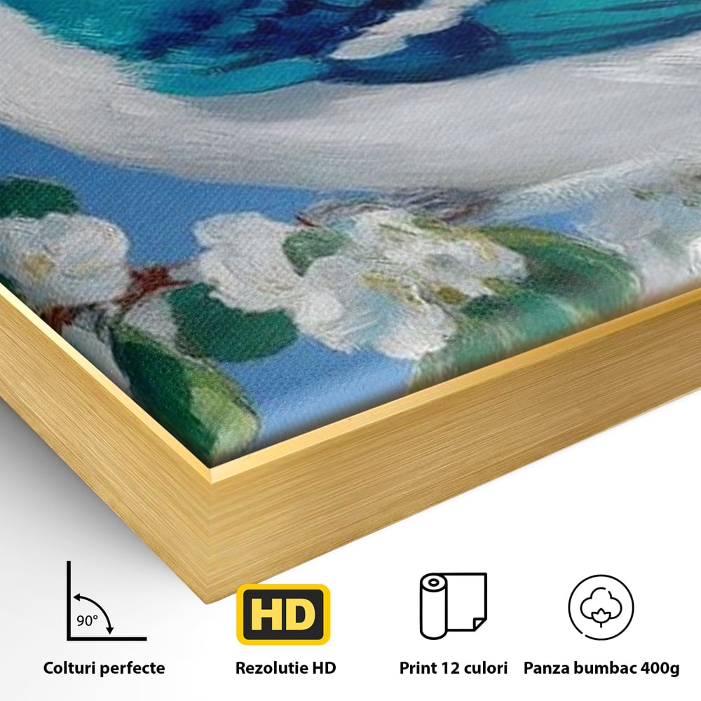 Leinwand Wandkunst Canvas Premium, LuxCanva® M1120, Frühlingszeuge, Frühling, Zweig, Laub, Natur, Vogel, Blütenblätter, Pastell, Pastell, Weiß, entspannend, gelassen, Büro, Wohnen, Kinderzimmer