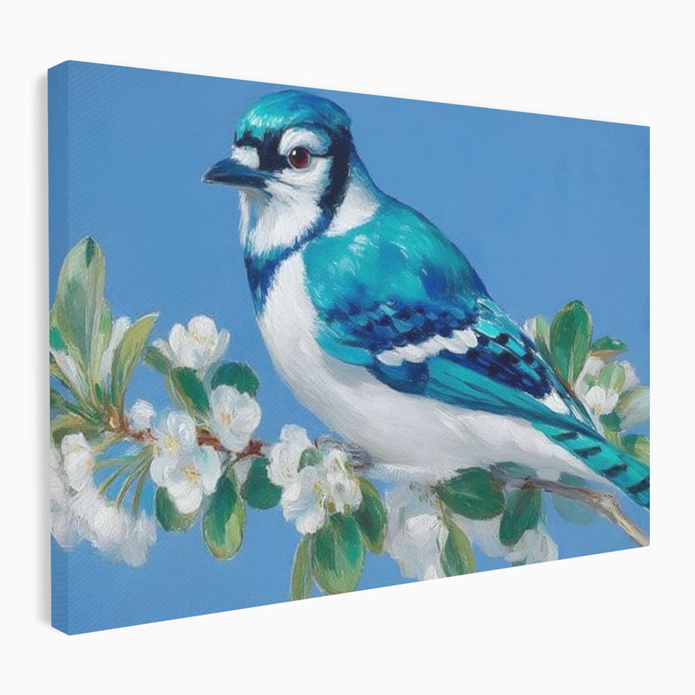 Leinwand Wandkunst Canvas Premium, LuxCanva® M1120, Frühlingszeuge, Frühling, Zweig, Laub, Natur, Vogel, Blütenblätter, Pastell, Pastell, Weiß, entspannend, gelassen, Büro, Wohnen, Kinderzimmer