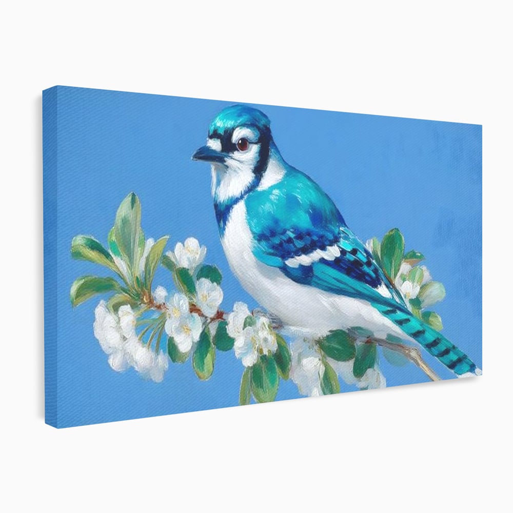 Leinwand Wandkunst Canvas Premium, LuxCanva® M1120, Frühlingszeuge, Frühling, Zweig, Laub, Natur, Vogel, Blütenblätter, Pastell, Pastell, Weiß, entspannend, gelassen, Büro, Wohnen, Kinderzimmer