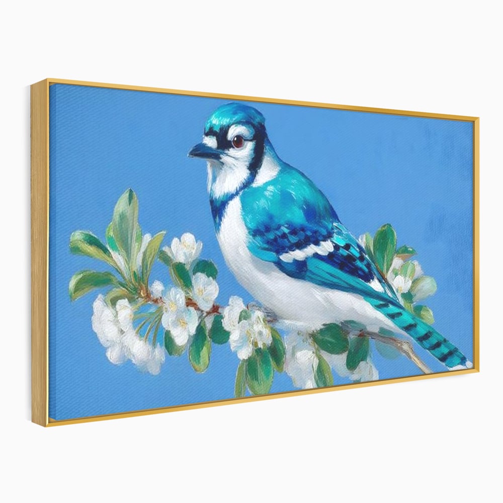 Leinwand Wandkunst Canvas Premium, LuxCanva® M1120, Frühlingszeuge, Frühling, Zweig, Laub, Natur, Vogel, Blütenblätter, Pastell, Pastell, Weiß, entspannend, gelassen, Büro, Wohnen, Kinderzimmer