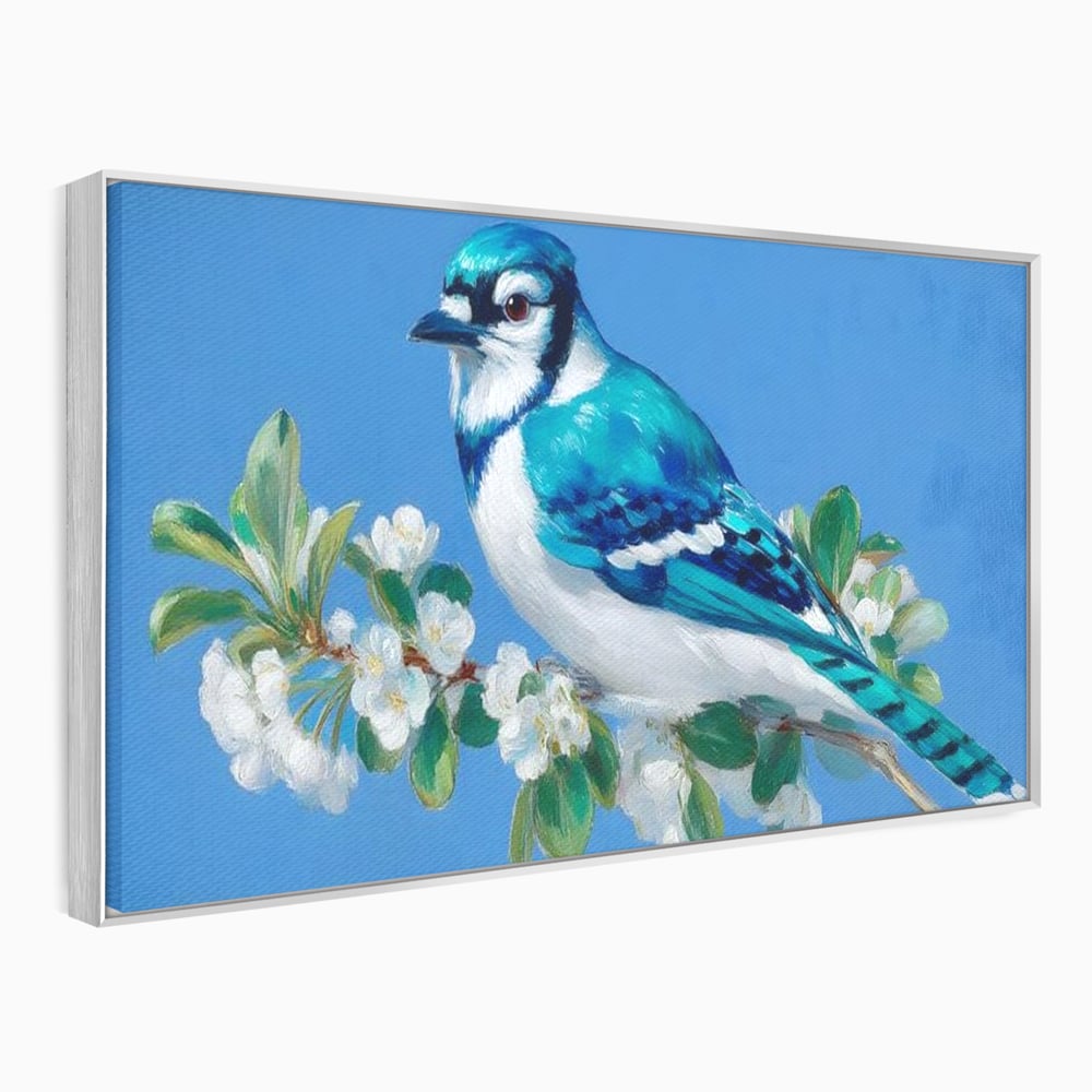 Leinwand Wandkunst Canvas Premium, LuxCanva® M1120, Frühlingszeuge, Frühling, Zweig, Laub, Natur, Vogel, Blütenblätter, Pastell, Pastell, Weiß, entspannend, gelassen, Büro, Wohnen, Kinderzimmer