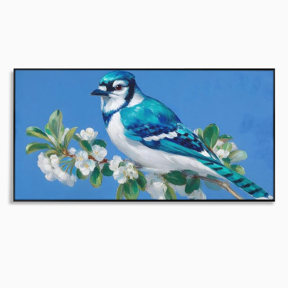 Leinwand Wandkunst Canvas Premium, LuxCanva® M1120, Frühlingszeuge, Frühling, Zweig, Laub, Natur, Vogel, Blütenblätter, Pastell, Pastell, Weiß, entspannend, gelassen, Büro, Wohnen, Kinderzimmer