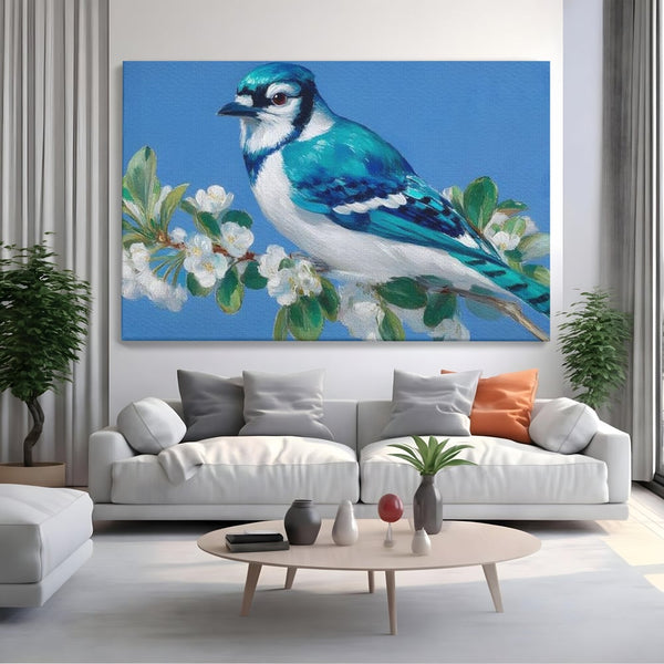 Leinwand Wandkunst Canvas Premium, LuxCanva® M1120, Frühlingszeuge, Frühling, Zweig, Laub, Natur, Vogel, Blütenblätter, Pastell, Pastell, Weiß, entspannend, gelassen, Büro, Wohnen, Kinderzimmer
