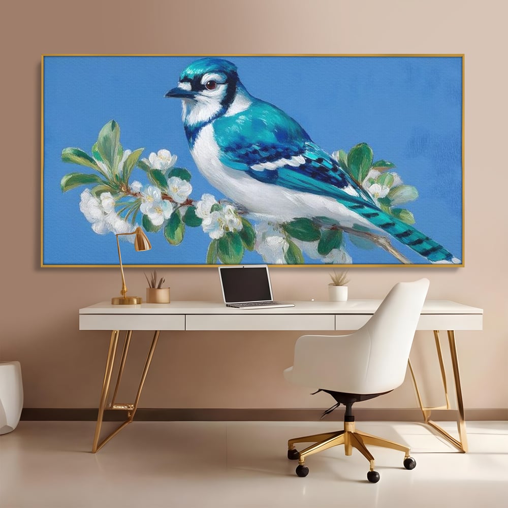 Leinwand Wandkunst Canvas Premium, LuxCanva® M1120, Frühlingszeuge, Frühling, Zweig, Laub, Natur, Vogel, Blütenblätter, Pastell, Pastell, Weiß, entspannend, gelassen, Büro, Wohnen, Kinderzimmer