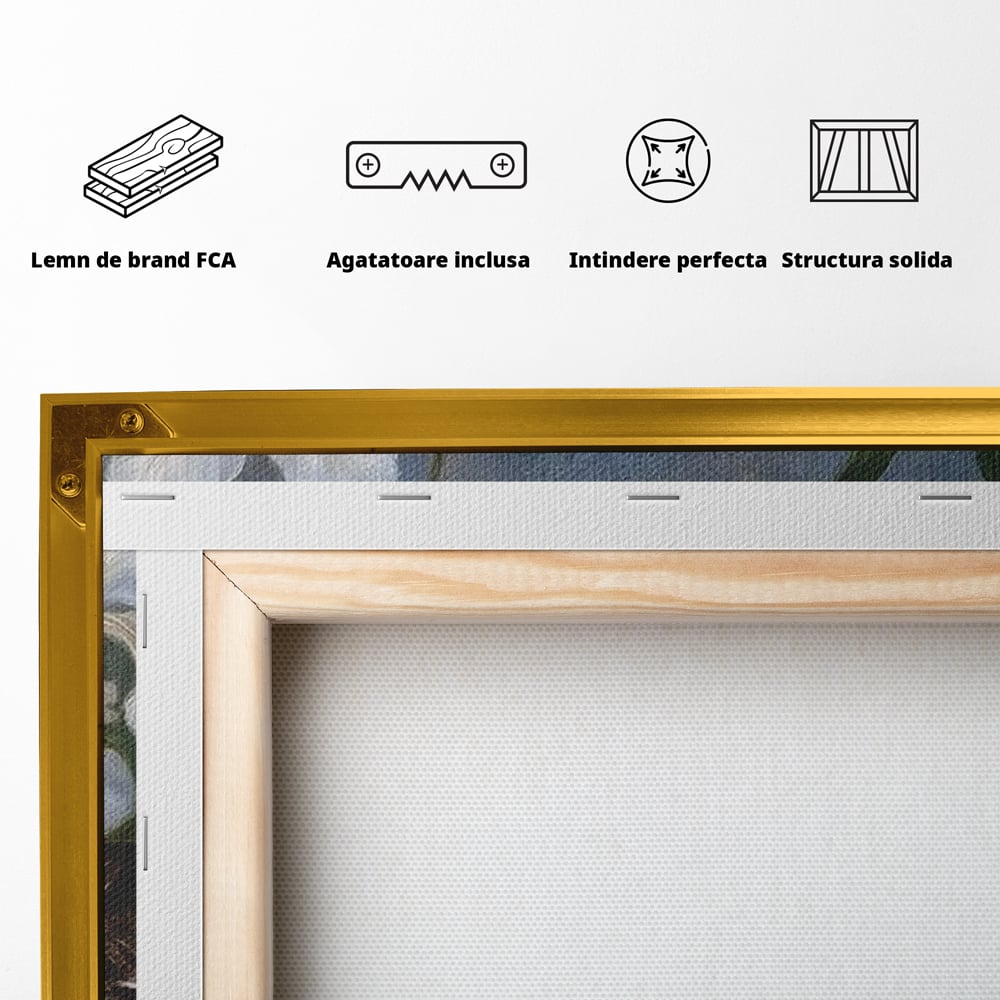 Tablou Canvas Premium, LuxCanva® M1121, Imbratisarea Crinilor, Rata, Apa, Crini, Flori, Pasare, Frunzis, Lac, Delta, Pictura, Liniste, Relaxare, Birou, Living, Camera Copil
