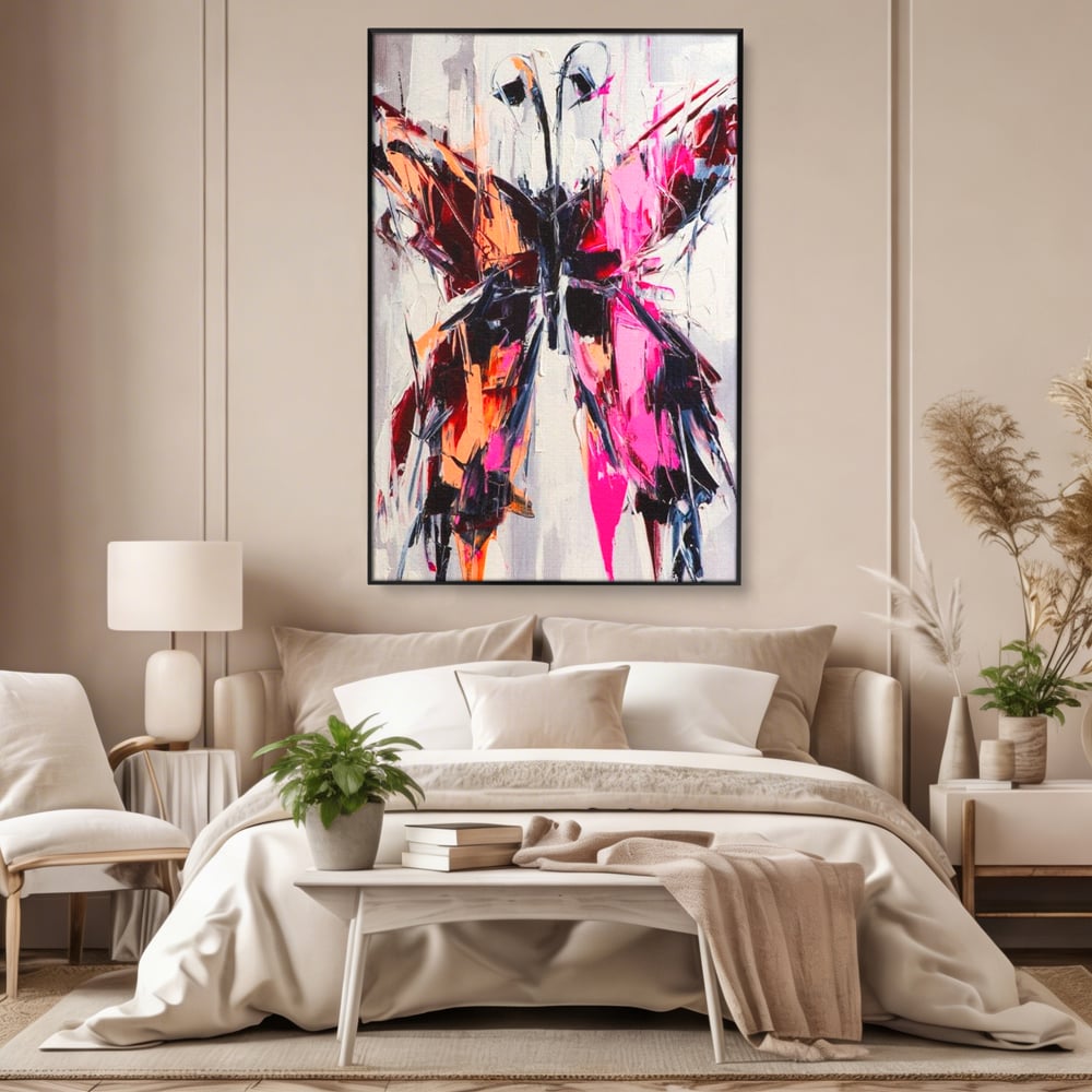 Tablou Canvas Premium, LuxCanva® M1124, Poveste in Graffiti, Pictura, Graffiti, Vopsea, Fluture, Insecta, Modern, Arta, Abstract, Metamorfoza, Textura, Birou, Living, Camera Copil