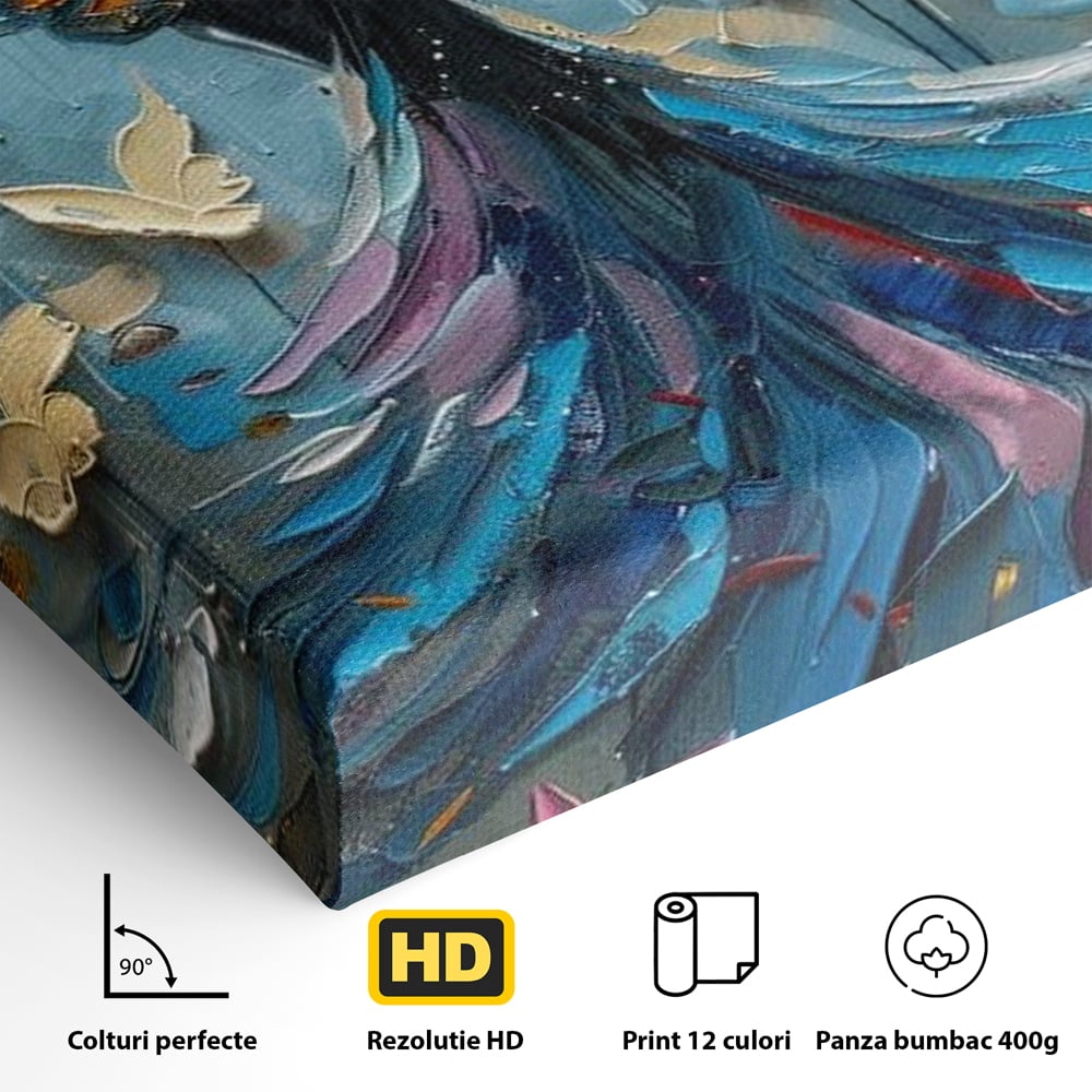Tablou Canvas Premium, LuxCanva® M1125, Regina Fluturilor, Feminin, Fata, Rochie, Metamorfoza, Aripi, Fluturi, Pictura, Modern, Arta, Oniric, Transformare, Birou, Living, Camera Copil