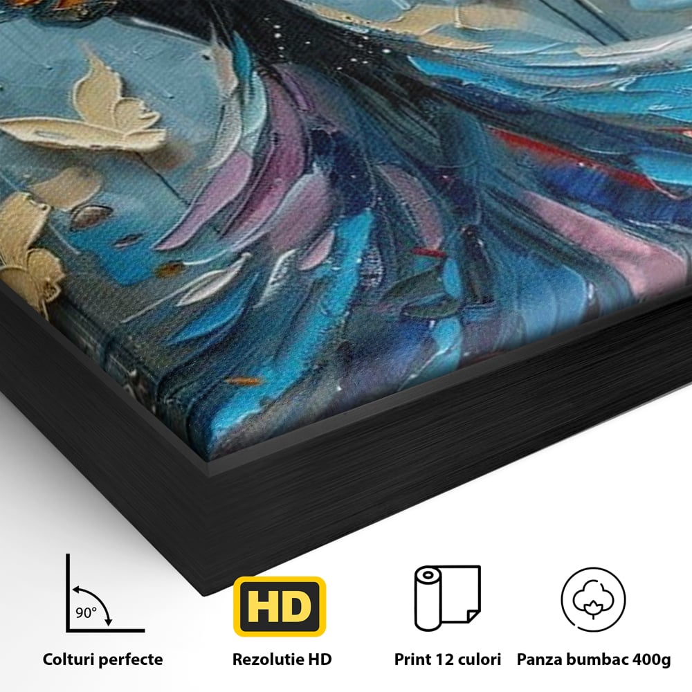 Tablou Canvas Premium, LuxCanva® M1125, Regina Fluturilor, Feminin, Fata, Rochie, Metamorfoza, Aripi, Fluturi, Pictura, Modern, Arta, Oniric, Transformare, Birou, Living, Camera Copil