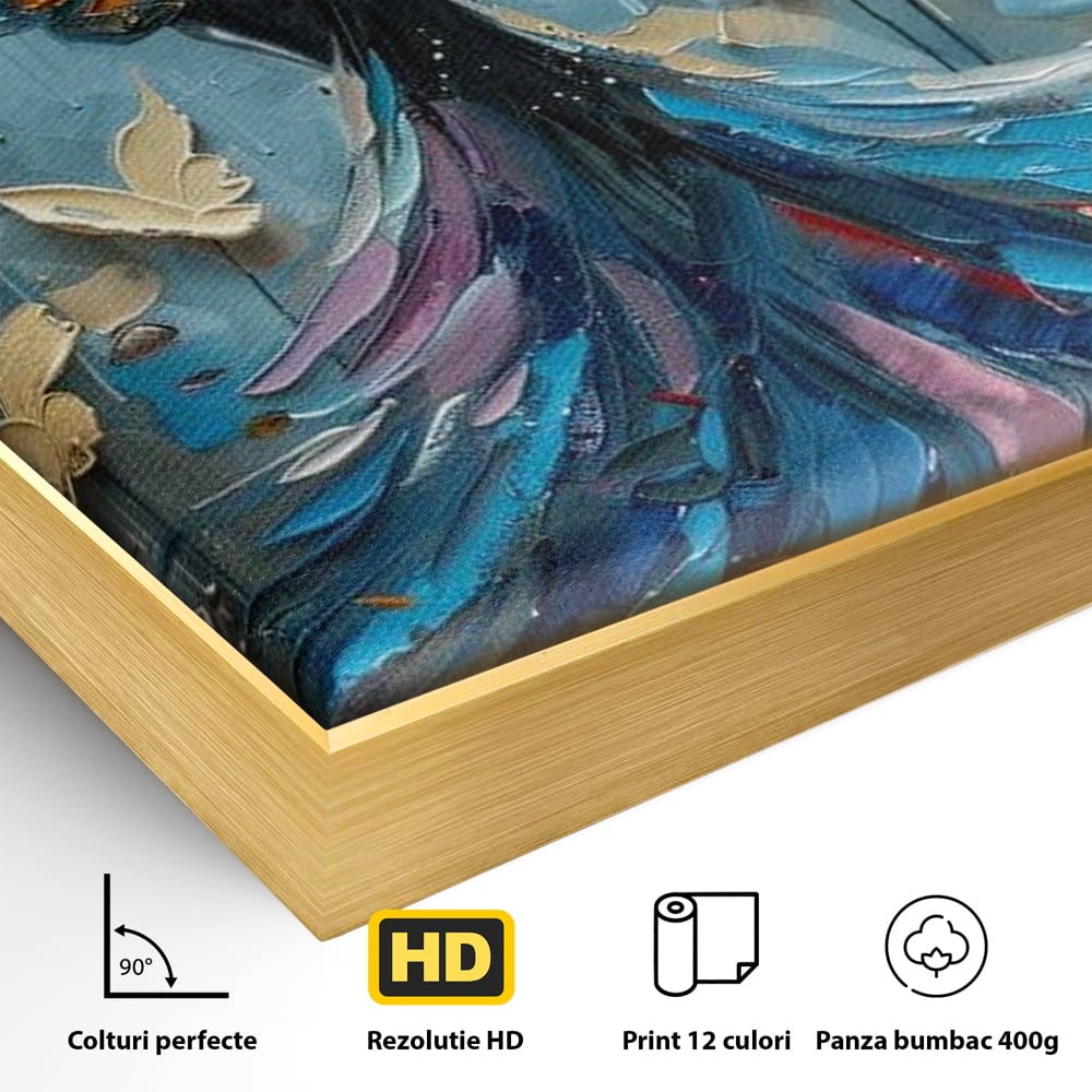 Tablou Canvas Premium, LuxCanva® M1125, Regina Fluturilor, Feminin, Fata, Rochie, Metamorfoza, Aripi, Fluturi, Pictura, Modern, Arta, Oniric, Transformare, Birou, Living, Camera Copil