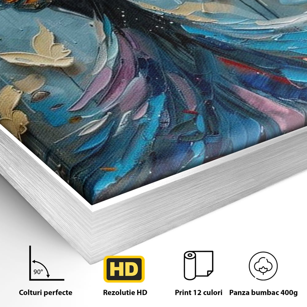 Tablou Canvas Premium, LuxCanva® M1125, Regina Fluturilor, Feminin, Fata, Rochie, Metamorfoza, Aripi, Fluturi, Pictura, Modern, Arta, Oniric, Transformare, Birou, Living, Camera Copil