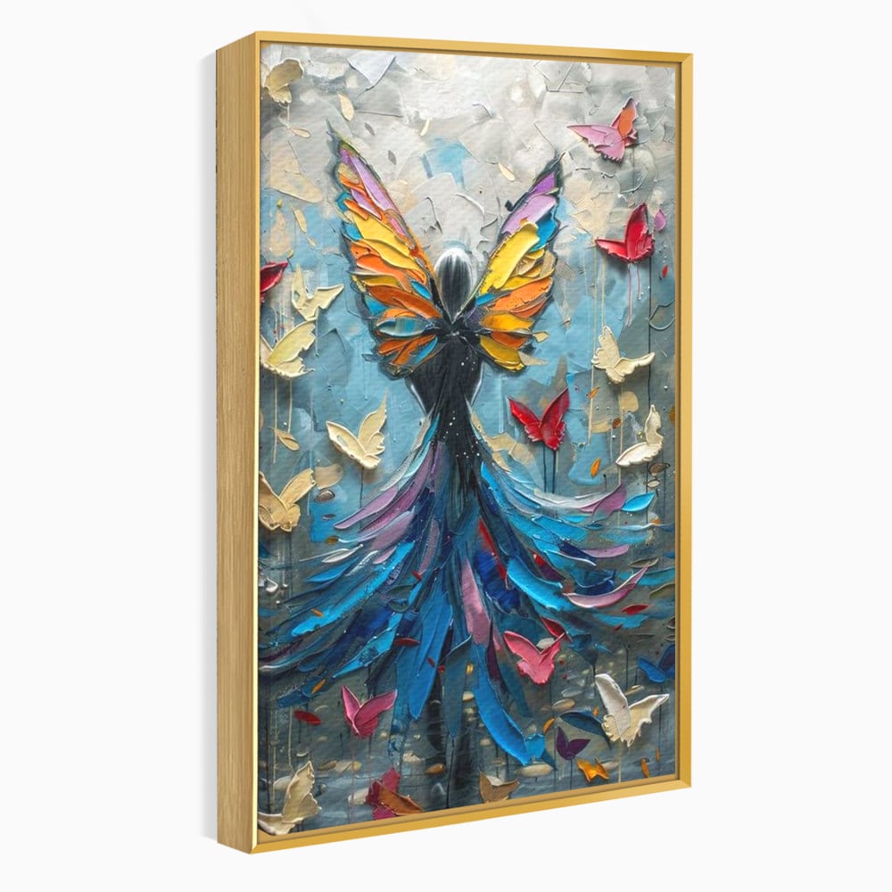 Tablou Canvas Premium, LuxCanva® M1125, Regina Fluturilor, Feminin, Fata, Rochie, Metamorfoza, Aripi, Fluturi, Pictura, Modern, Arta, Oniric, Transformare, Birou, Living, Camera Copil