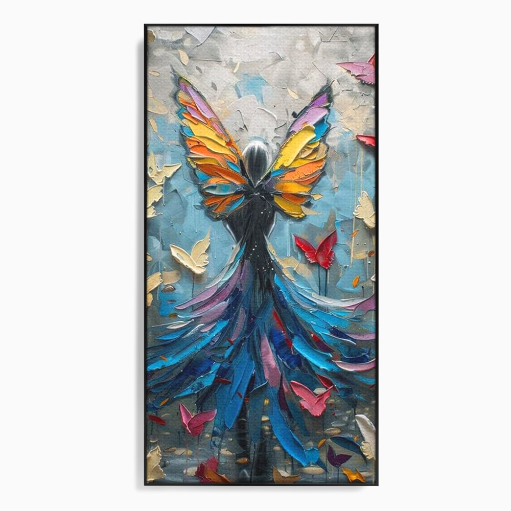 Tablou Canvas Premium, LuxCanva® M1125, Regina Fluturilor, Feminin, Fata, Rochie, Metamorfoza, Aripi, Fluturi, Pictura, Modern, Arta, Oniric, Transformare, Birou, Living, Camera Copil
