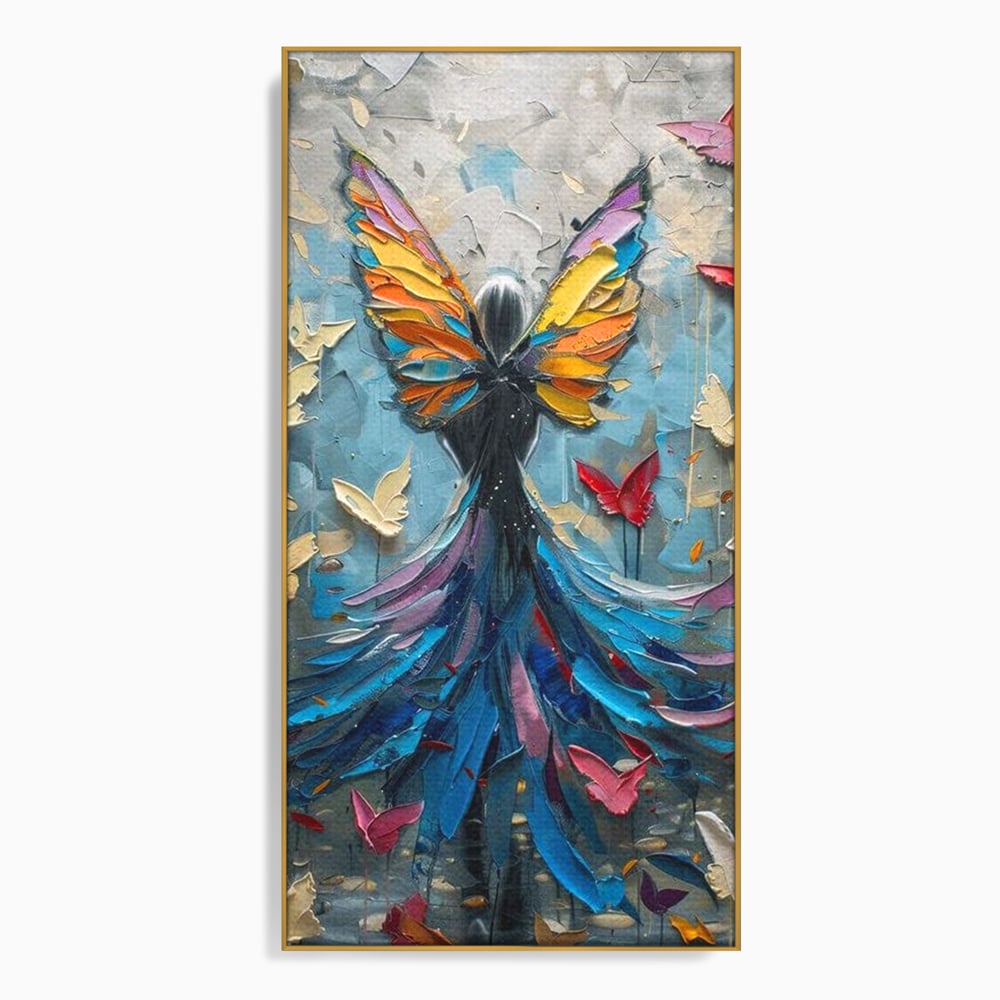 Tablou Canvas Premium, LuxCanva® M1125, Regina Fluturilor, Feminin, Fata, Rochie, Metamorfoza, Aripi, Fluturi, Pictura, Modern, Arta, Oniric, Transformare, Birou, Living, Camera Copil