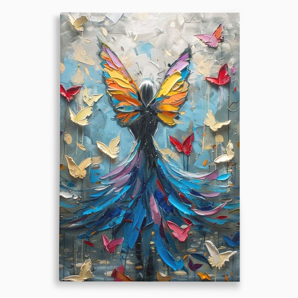 Tablou Canvas Premium, LuxCanva® M1125, Regina Fluturilor, Feminin, Fata, Rochie, Metamorfoza, Aripi, Fluturi, Pictura, Modern, Arta, Oniric, Transformare, Birou, Living, Camera Copil