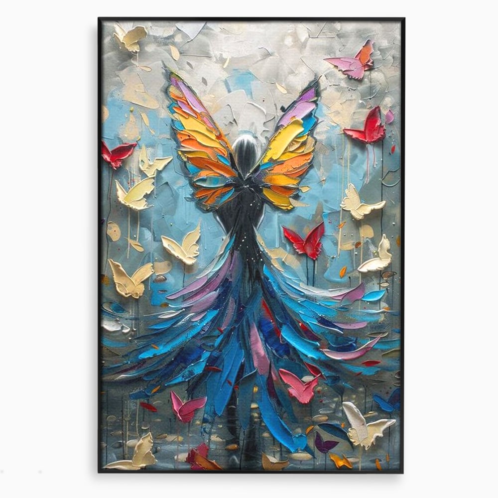 Tablou Canvas Premium, LuxCanva® M1125, Regina Fluturilor, Feminin, Fata, Rochie, Metamorfoza, Aripi, Fluturi, Pictura, Modern, Arta, Oniric, Transformare, Birou, Living, Camera Copil