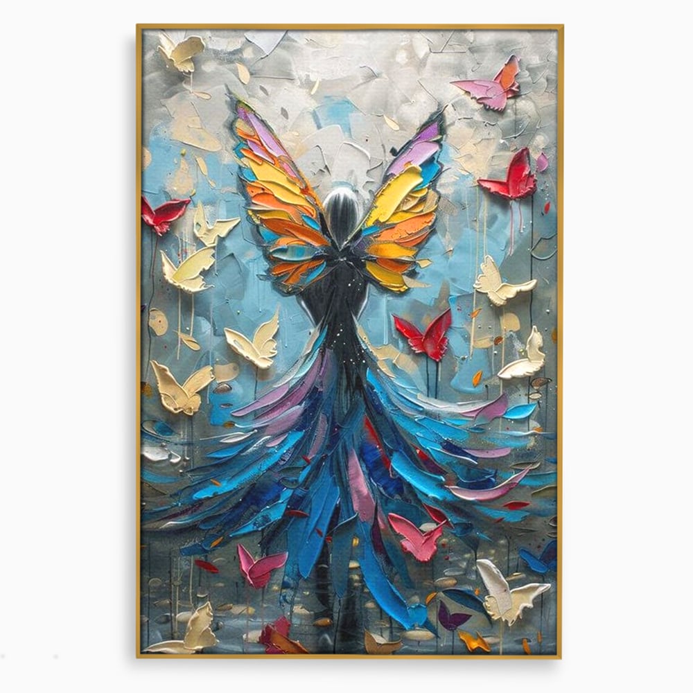 Tablou Canvas Premium, LuxCanva® M1125, Regina Fluturilor, Feminin, Fata, Rochie, Metamorfoza, Aripi, Fluturi, Pictura, Modern, Arta, Oniric, Transformare, Birou, Living, Camera Copil