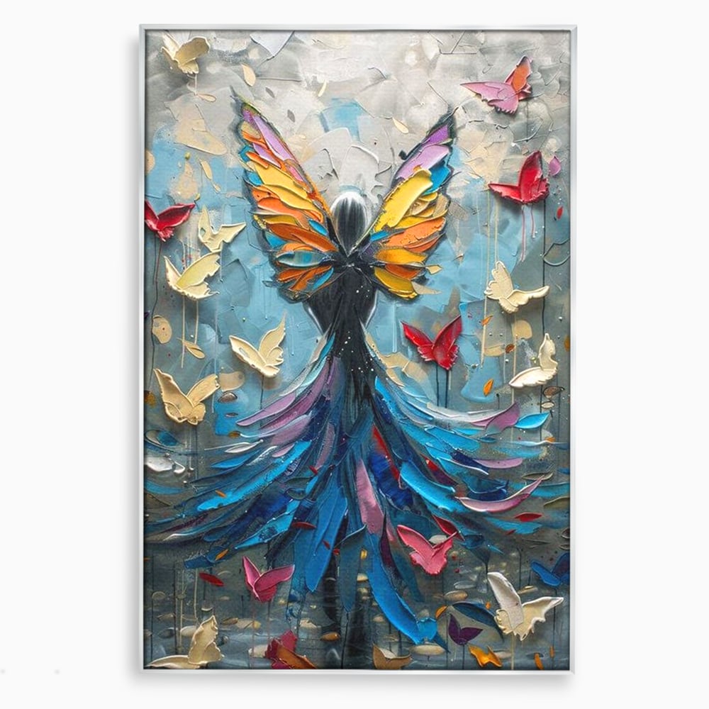 Tablou Canvas Premium, LuxCanva® M1125, Regina Fluturilor, Feminin, Fata, Rochie, Metamorfoza, Aripi, Fluturi, Pictura, Modern, Arta, Oniric, Transformare, Birou, Living, Camera Copil