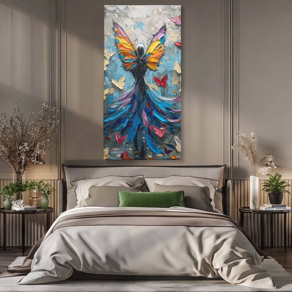 Tablou Canvas Premium, LuxCanva® M1125, Regina Fluturilor, Feminin, Fata, Rochie, Metamorfoza, Aripi, Fluturi, Pictura, Modern, Arta, Oniric, Transformare, Birou, Living, Camera Copil