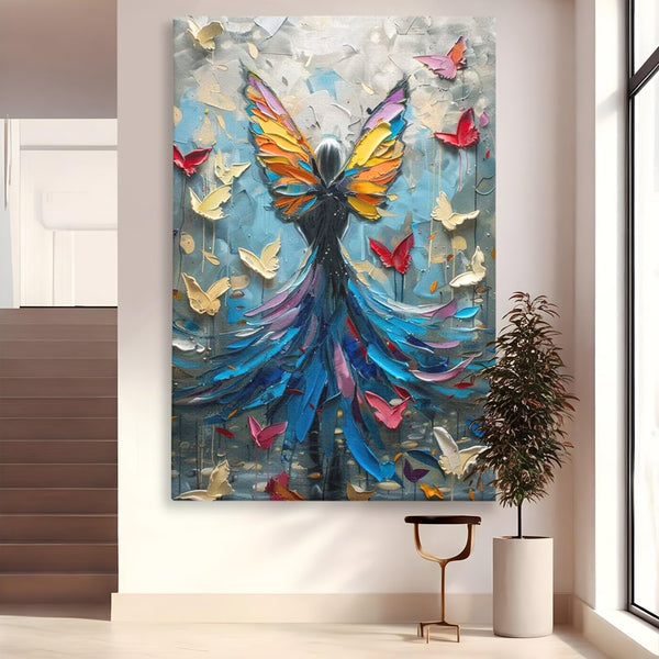 Tablou Canvas Premium, LuxCanva® M1125, Regina Fluturilor, Feminin, Fata, Rochie, Metamorfoza, Aripi, Fluturi, Pictura, Modern, Arta, Oniric, Transformare, Birou, Living, Camera Copil