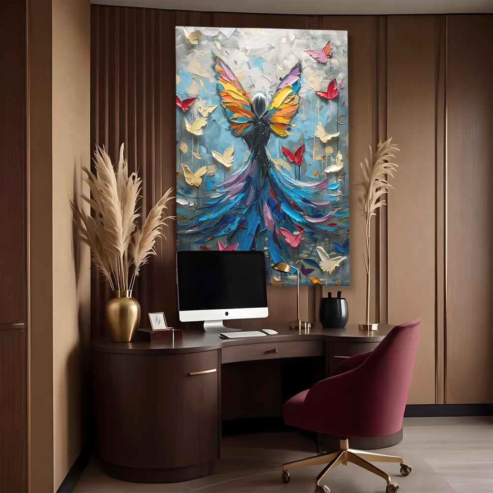 Tablou Canvas Premium, LuxCanva® M1125, Regina Fluturilor, Feminin, Fata, Rochie, Metamorfoza, Aripi, Fluturi, Pictura, Modern, Arta, Oniric, Transformare, Birou, Living, Camera Copil