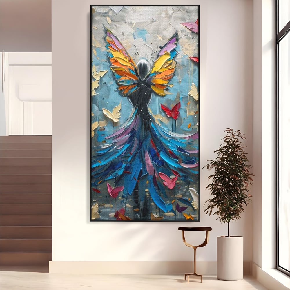 Tablou Canvas Premium, LuxCanva® M1125, Regina Fluturilor, Feminin, Fata, Rochie, Metamorfoza, Aripi, Fluturi, Pictura, Modern, Arta, Oniric, Transformare, Birou, Living, Camera Copil