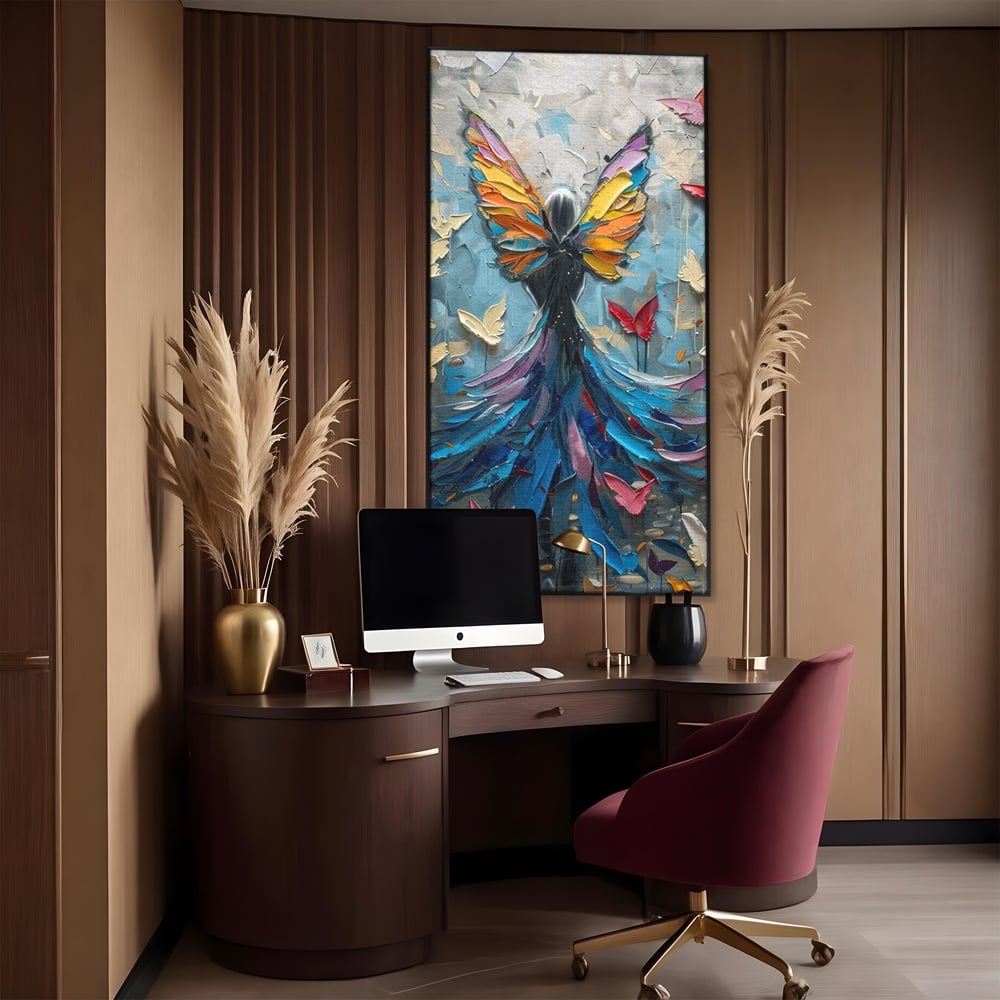 Tablou Canvas Premium, LuxCanva® M1125, Regina Fluturilor, Feminin, Fata, Rochie, Metamorfoza, Aripi, Fluturi, Pictura, Modern, Arta, Oniric, Transformare, Birou, Living, Camera Copil
