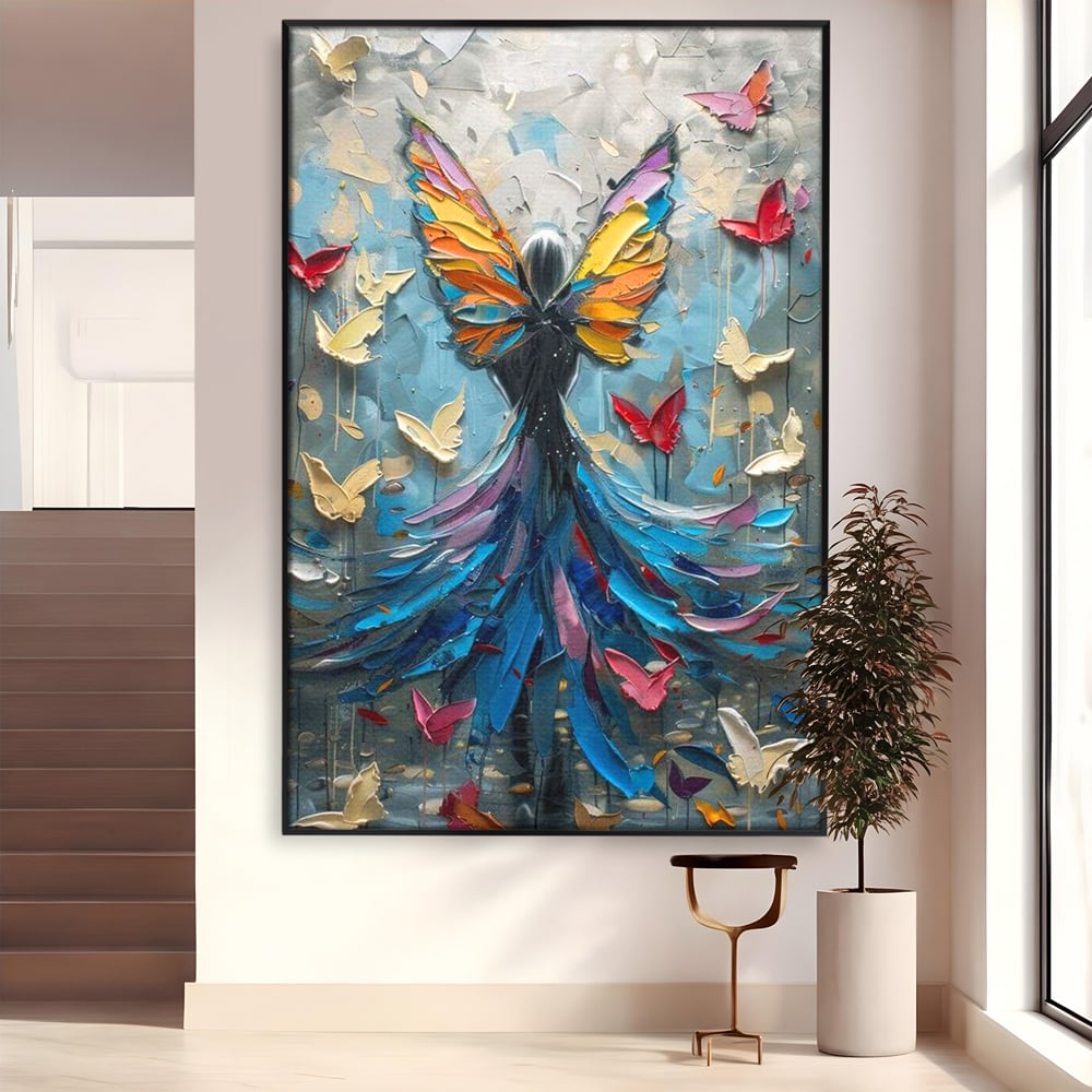 Tablou Canvas Premium, LuxCanva® M1125, Regina Fluturilor, Feminin, Fata, Rochie, Metamorfoza, Aripi, Fluturi, Pictura, Modern, Arta, Oniric, Transformare, Birou, Living, Camera Copil