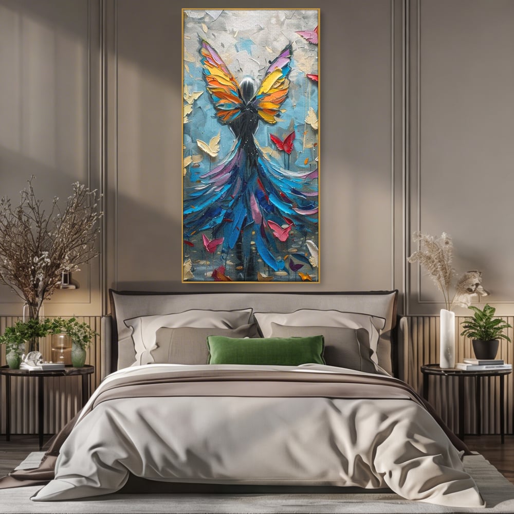 Tablou Canvas Premium, LuxCanva® M1125, Regina Fluturilor, Feminin, Fata, Rochie, Metamorfoza, Aripi, Fluturi, Pictura, Modern, Arta, Oniric, Transformare, Birou, Living, Camera Copil