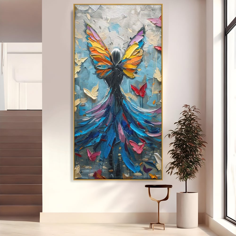 Tablou Canvas Premium, LuxCanva® M1125, Regina Fluturilor, Feminin, Fata, Rochie, Metamorfoza, Aripi, Fluturi, Pictura, Modern, Arta, Oniric, Transformare, Birou, Living, Camera Copil