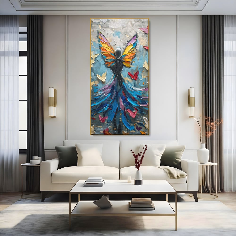 Tablou Canvas Premium, LuxCanva® M1125, Regina Fluturilor, Feminin, Fata, Rochie, Metamorfoza, Aripi, Fluturi, Pictura, Modern, Arta, Oniric, Transformare, Birou, Living, Camera Copil