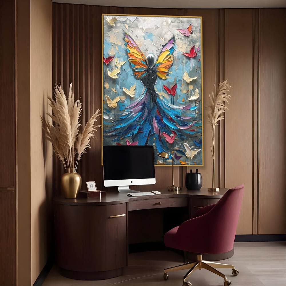 Tablou Canvas Premium, LuxCanva® M1125, Regina Fluturilor, Feminin, Fata, Rochie, Metamorfoza, Aripi, Fluturi, Pictura, Modern, Arta, Oniric, Transformare, Birou, Living, Camera Copil