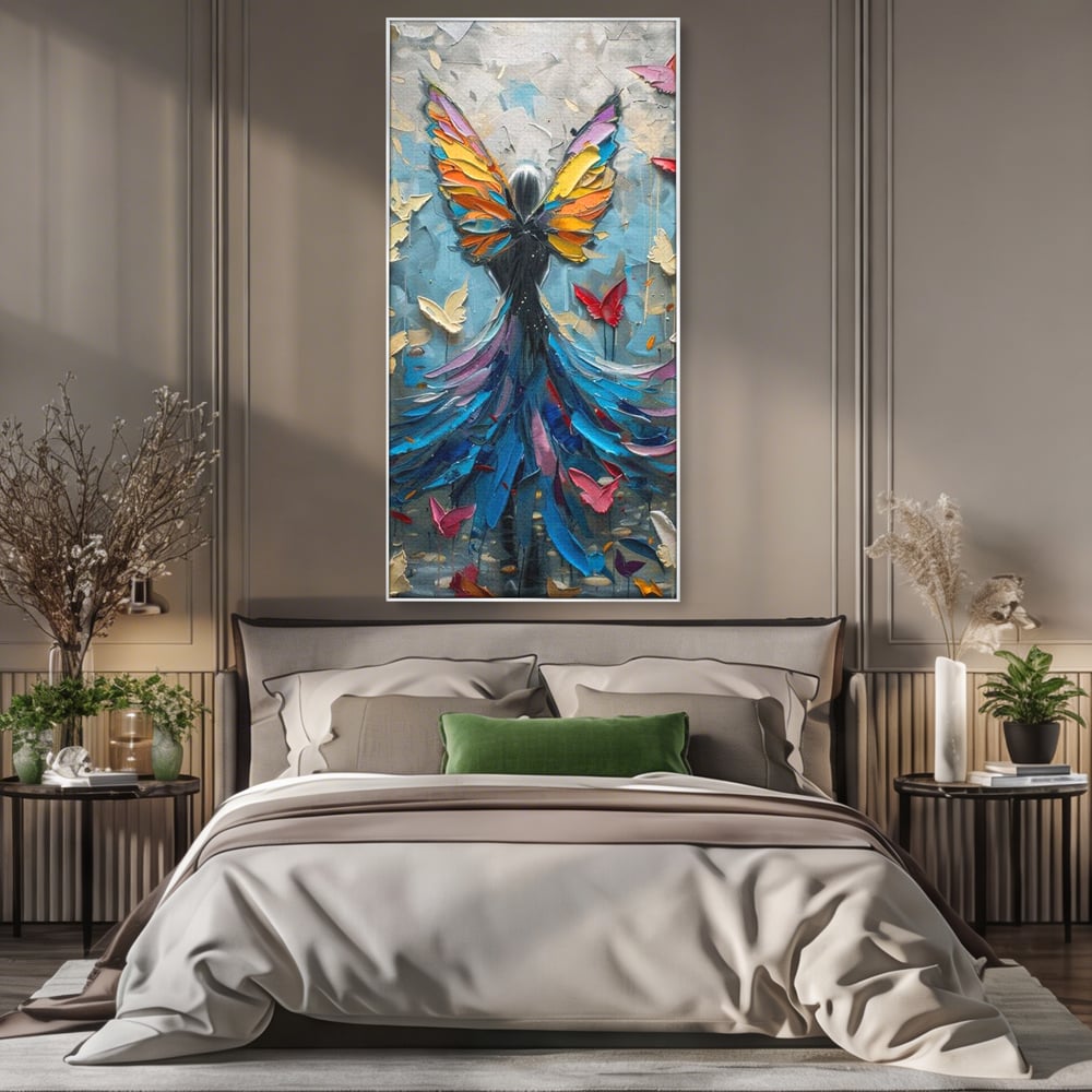 Tablou Canvas Premium, LuxCanva® M1125, Regina Fluturilor, Feminin, Fata, Rochie, Metamorfoza, Aripi, Fluturi, Pictura, Modern, Arta, Oniric, Transformare, Birou, Living, Camera Copil