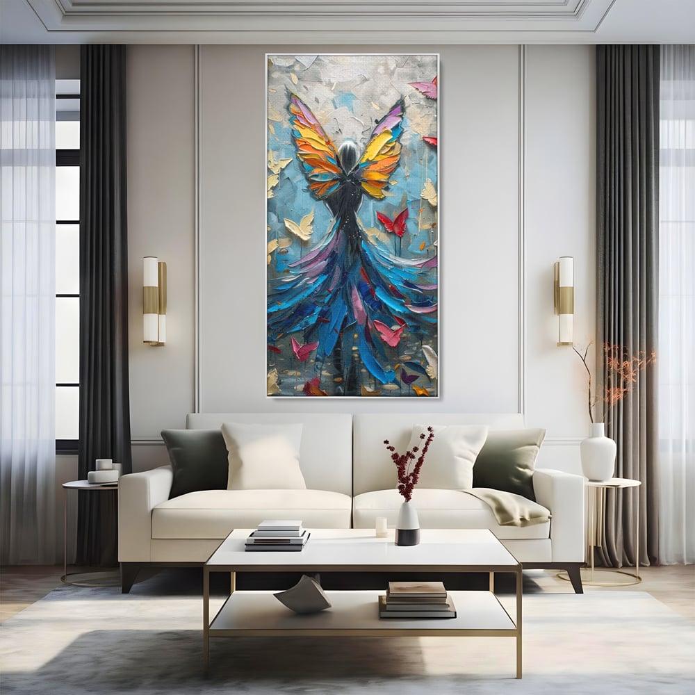 Tablou Canvas Premium, LuxCanva® M1125, Regina Fluturilor, Feminin, Fata, Rochie, Metamorfoza, Aripi, Fluturi, Pictura, Modern, Arta, Oniric, Transformare, Birou, Living, Camera Copil